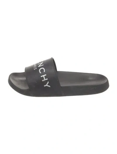 Pre-owned Givenchy Signature Logo Rubber Slides In Black