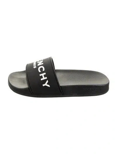 Pre-owned Givenchy Signature Logo Rubber Slides In Black/white