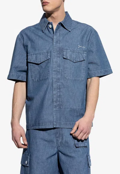 GIVENCHY SIGNATURE LOGO SHORT-SLEEVED DENIM SHIRT