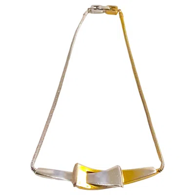 Pre-owned Givenchy Signed Gg Logo Museum Gilt Bar Pendant Snake Chain Twotone Choker 1976 In Multi