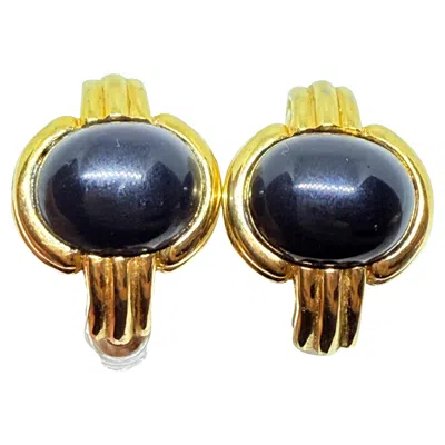 Pre-owned Givenchy Signed Vintage 80's Gold Tone Black Designer Pierced Earrings