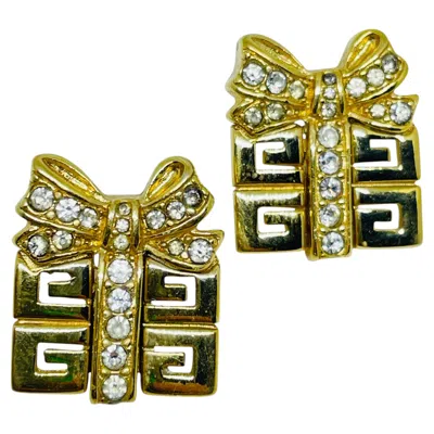 Pre-owned Givenchy Signed Vintage Gold Plated Crystals Present Designer Pierced Earrings In Multiple