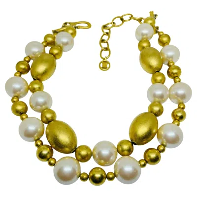 Pre-owned Givenchy Signed Vintage Massive Matte Gold Glass Pearl Designer Runway Necklace In Multi