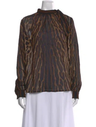 Pre-owned Givenchy Silk Animal Print Blouse In Brown