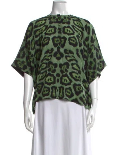 Pre-owned Givenchy Silk Animal Print Blouse In Green