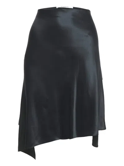 Pre-owned Givenchy Silk Asymmetrical Midi Skirt In Black