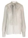 Givenchy Polka Dots Blouse In Silk Chiffon With Lavallière In Gray