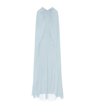 Givenchy Evening Cape Dress In Silk Georgette With Pearls In Light Blue