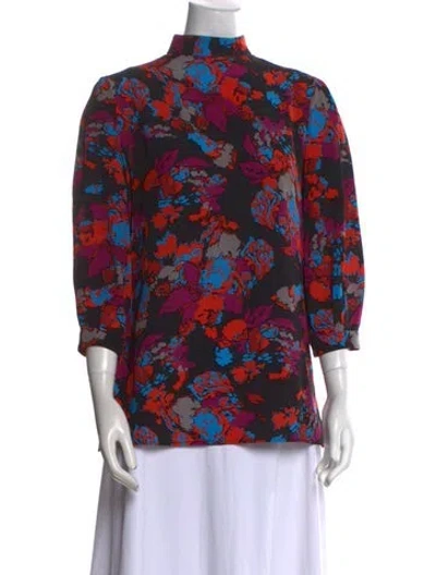 Pre-owned Givenchy Silk Floral Print Blouse In Black