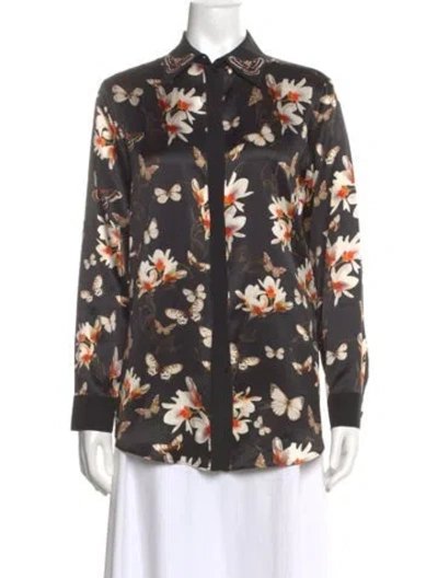 Pre-owned Givenchy Silk Floral Print Blouse In Black