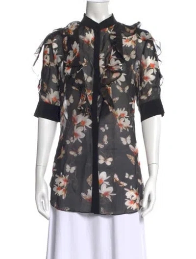 Pre-owned Givenchy Silk Floral Print Blouse In Black