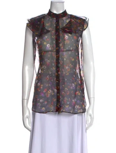 Pre-owned Givenchy Silk Floral Print Blouse In Black