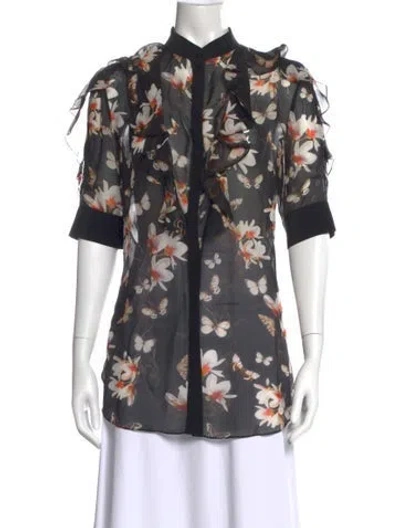 Pre-owned Givenchy Silk Floral Print Blouse In Black