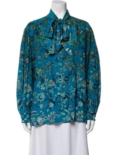 Pre-owned Givenchy Silk Floral Print Blouse In Blue
