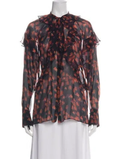 Pre-owned Givenchy Silk Floral Print Blouse In Green