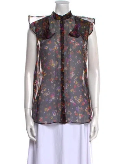 Pre-owned Givenchy Silk Floral Print Button-up Top In Black