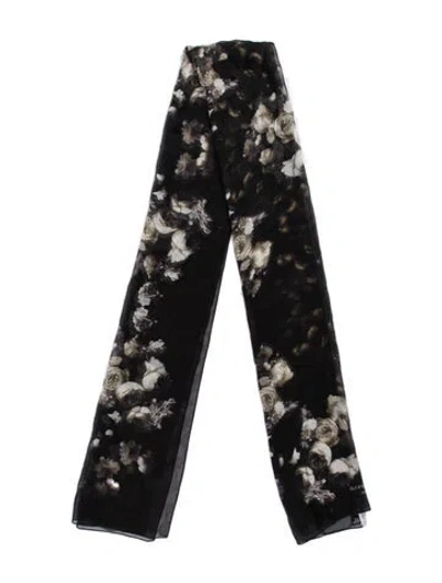 Pre-owned Givenchy Silk Floral Print Scarf In Black