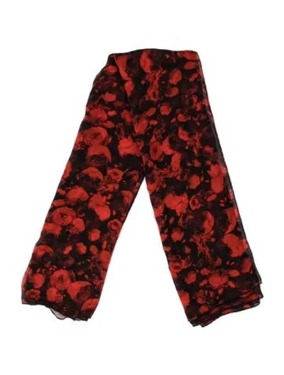 Pre-owned Givenchy Silk Floral Print Shawl In Black/red