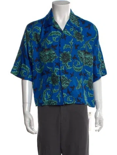 Pre-owned Givenchy Silk Floral Print Shirt In Blue