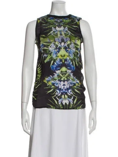 Pre-owned Givenchy Silk Floral Print Top In Black/green