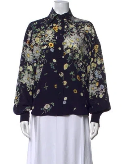 Pre-owned Givenchy Silk Floral Print Top In Blue
