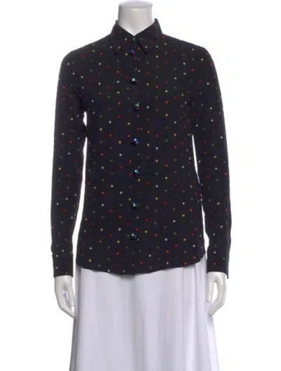 Pre-owned Givenchy Silk Graphic Print Button-up Top In Black