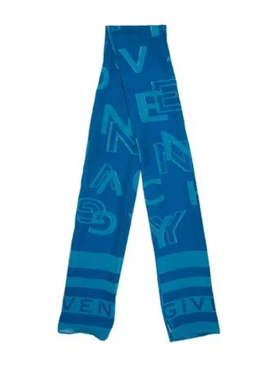 Pre-owned Givenchy Silk Graphic Print Scarf In Blue