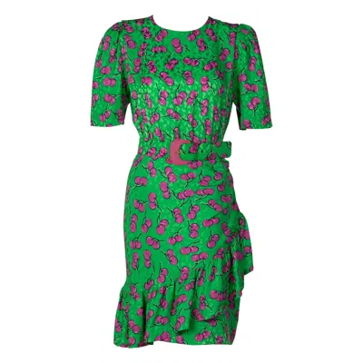 Pre-owned Givenchy Silk Green Cherry Print Cocktail Dress, 1980s