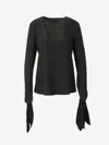 Givenchy Deep V Neck Blouse Ribbon In Black