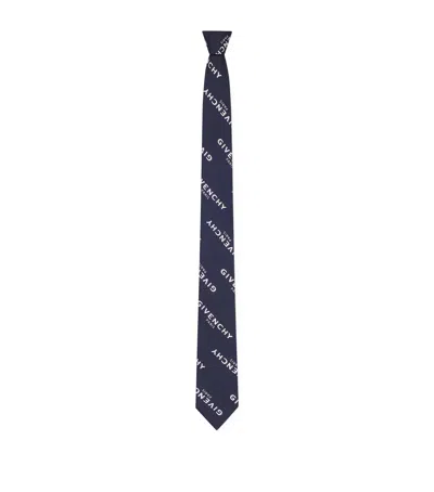 Givenchy Silk Logo Tie In Blue