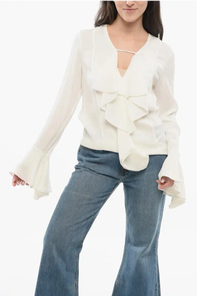 GIVENCHY SILK LOGOED BLOUSE WITH RUFFLES