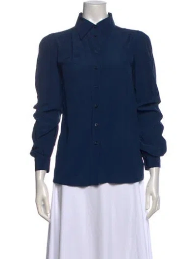 Pre-owned Givenchy Silk Long Sleeve Blouse In Blue