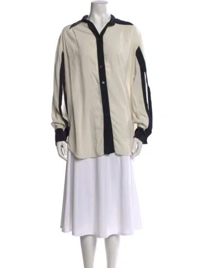 Pre-owned Givenchy Silk Long Sleeve Button-up Top In Neutral