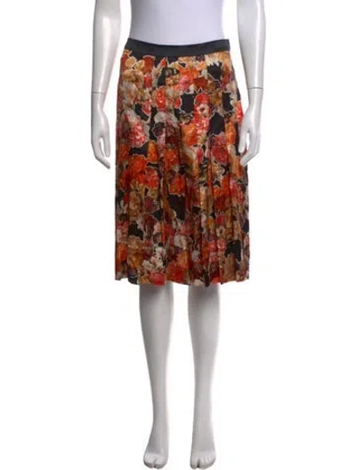 Pre-owned Givenchy Silk Midi Length Skirt In Black/orange
