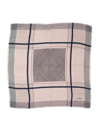 Pre-owned Givenchy Silk Plaid Print Scarf In White