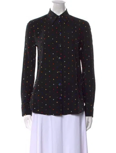 Pre-owned Givenchy Silk Polka Dot Print Button-up Top In Black