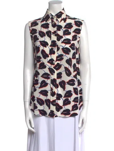 Pre-owned Givenchy Silk Printed Button-up Top In White