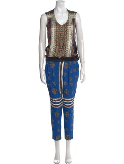 Pre-owned Givenchy Silk Printed Jumpsuit In Blue
