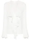 Givenchy Womens White V-neck Ruffle-trim Silk Blouse