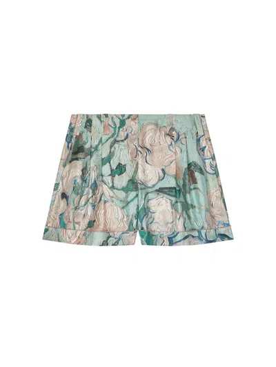 Givenchy Silk Shorts With Rose Print In Blue