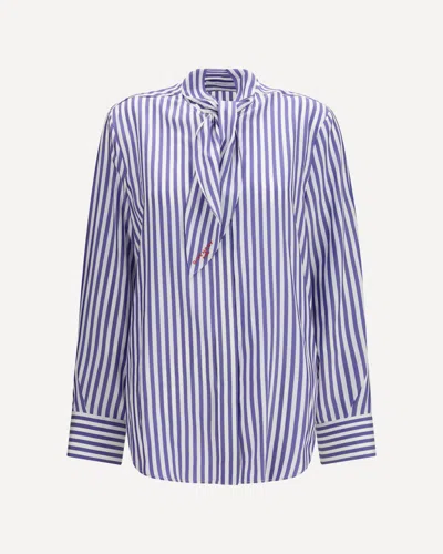 Givenchy Silk Striped Cocoon Shirt With Bow In Blue