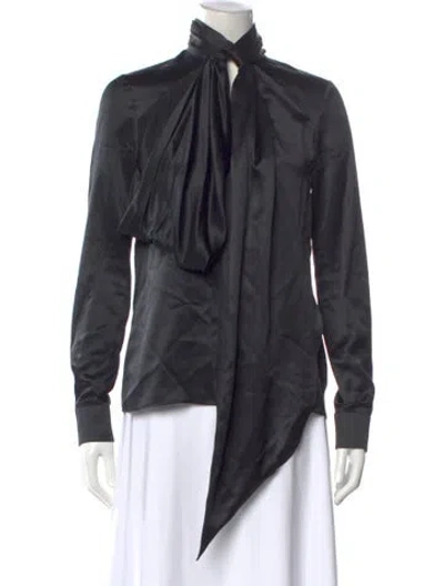 Pre-owned Givenchy Silk Tie Neck Blouse In Black