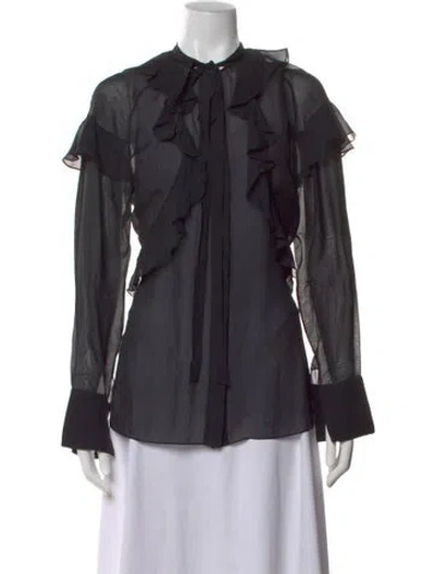Pre-owned Givenchy Silk Tie Neck Blouse In Black