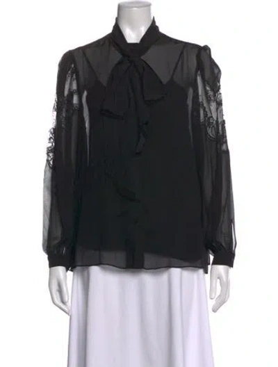 Pre-owned Givenchy Silk Tie Neck Blouse In Black