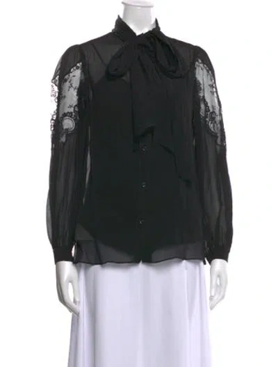 Pre-owned Givenchy Silk Tie Neck Blouse In Black