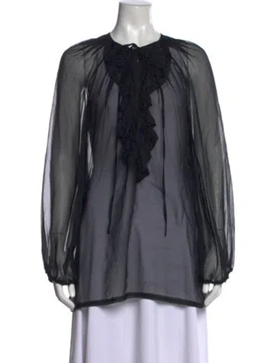 Pre-owned Givenchy Silk Tie Neck Blouse In Black