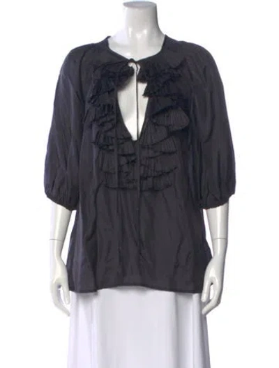 Pre-owned Givenchy Silk Tie Neck Blouse In Blue