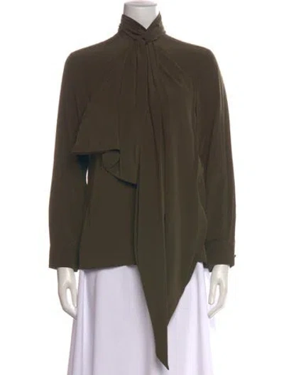 Pre-owned Givenchy Silk Tie Neck Blouse In Green