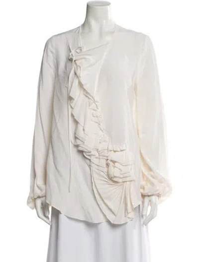 Pre-owned Givenchy Silk Tie Neck Blouse In Neutral