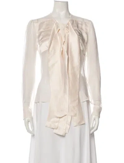 Pre-owned Givenchy Silk Tie Neck Blouse In Neutral